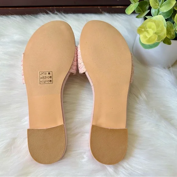 Scoop Rolie Tortoise Buckle Pink Raffia Slide Flat Sandal Size 7.5 - Picture 7 of 12